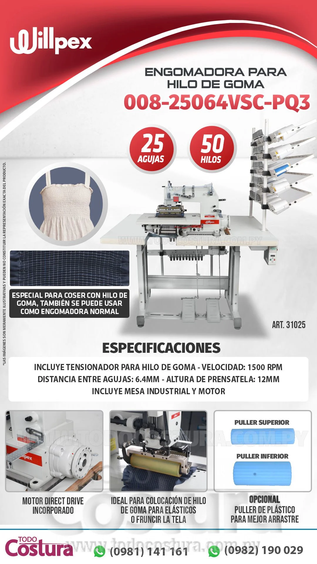 ENGOMADORA (25 AGUJAS - P/ HILO DE GOMA) WILLPEX 008-25064VSC-PQ3